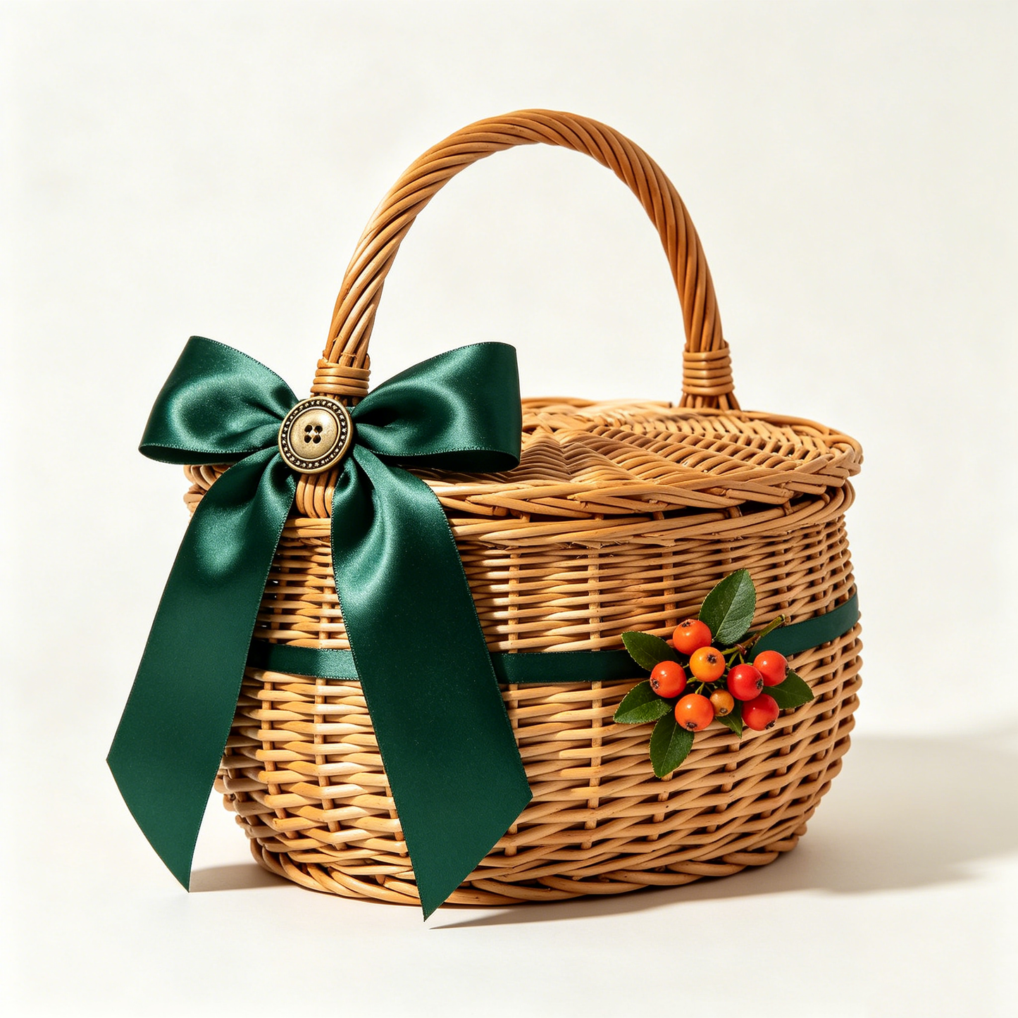 Dark Green Satin Bow Berry Picnic Basket