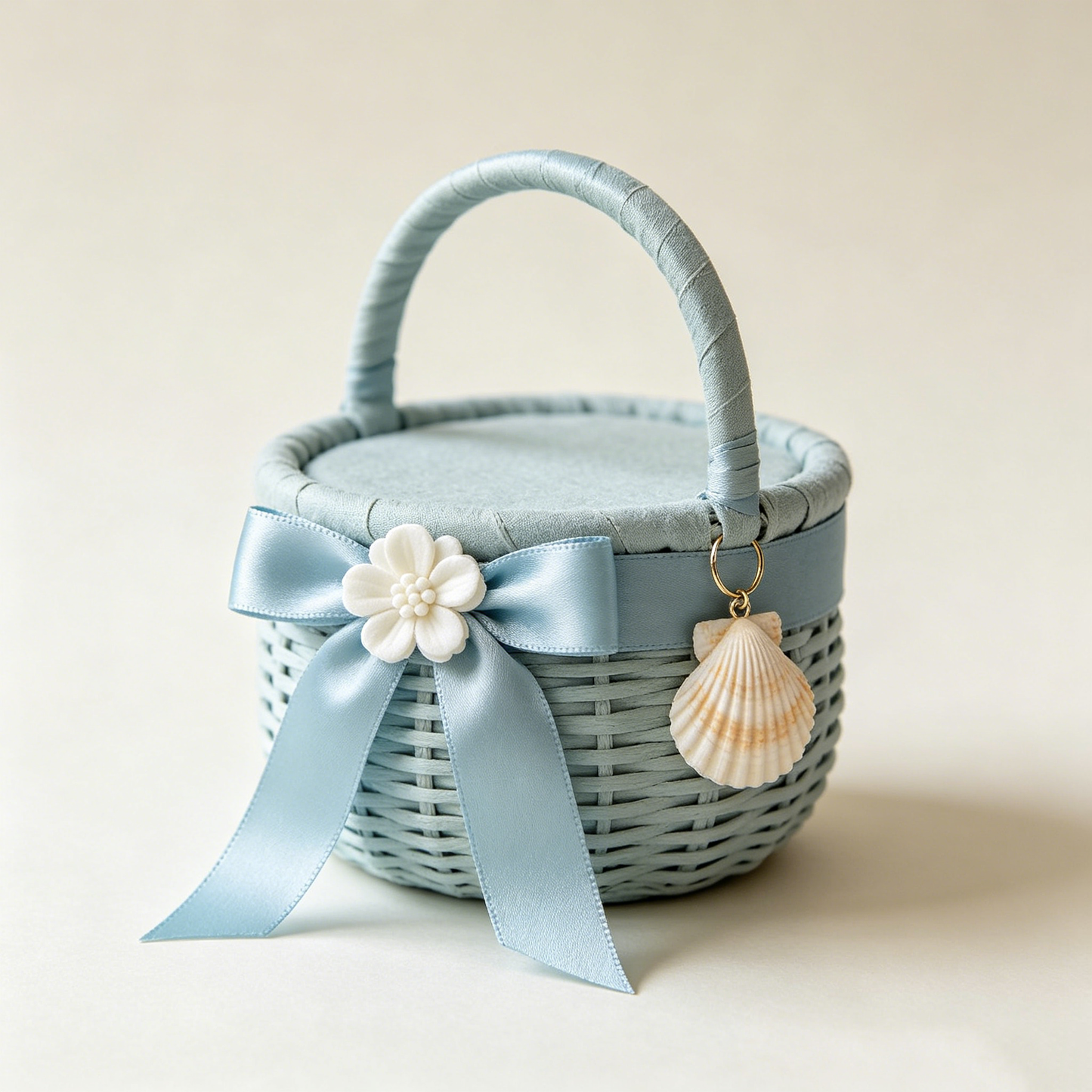 Light Blue Seashell Wicker Picnic Basket