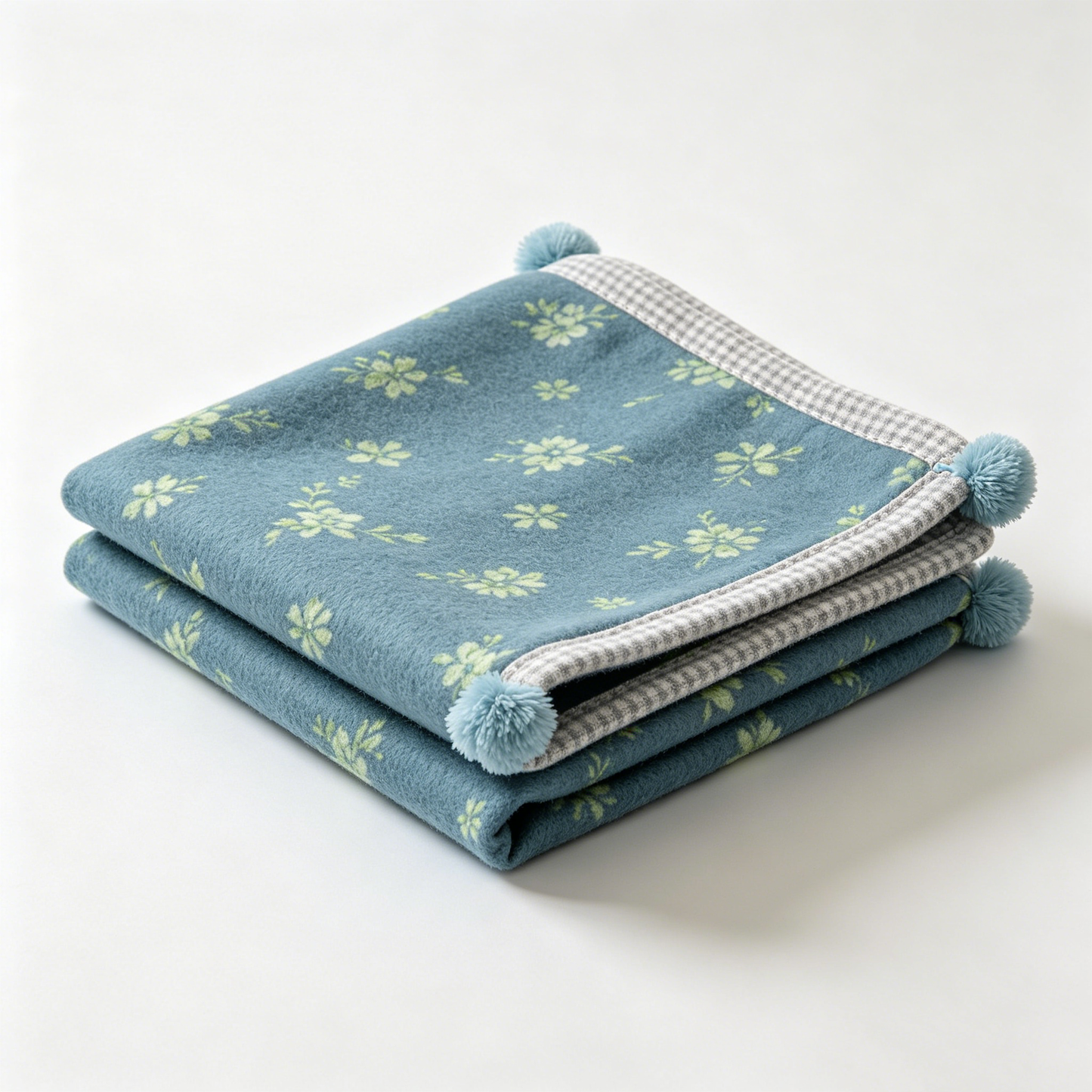 Teal Floral Gingham Picnic Blanket