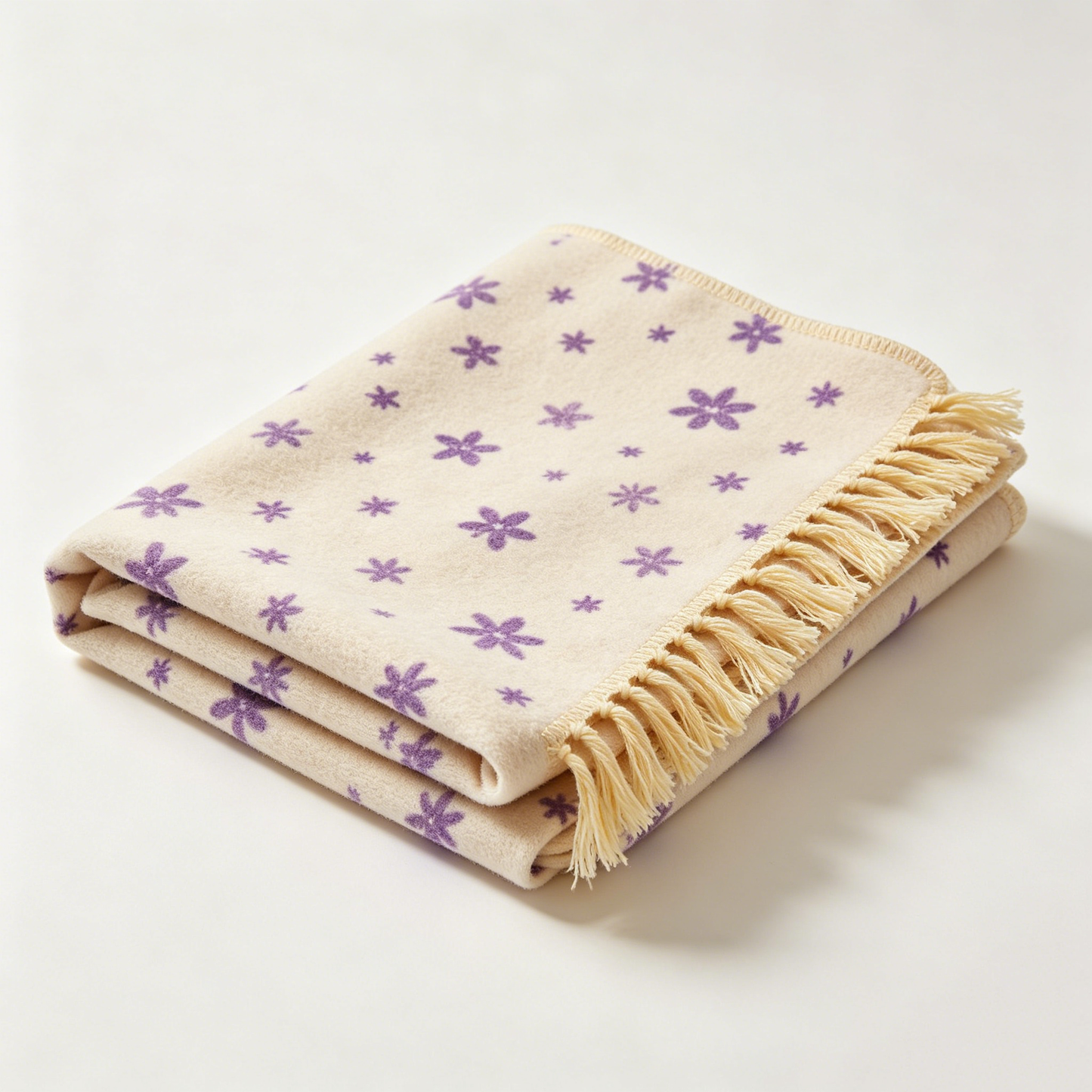 Cream Purple Star Fringe Picnic Blanket