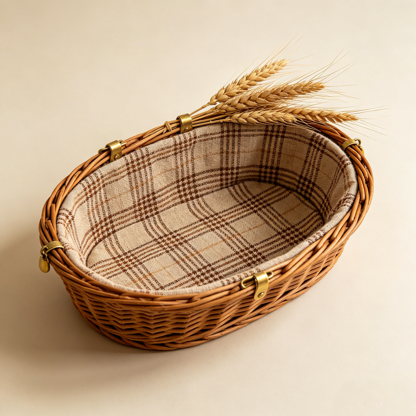 Wheat Decor Wicker Tray Picnic Basket
