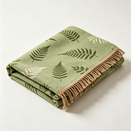 Green Fern Tassel Picnic Blanket
