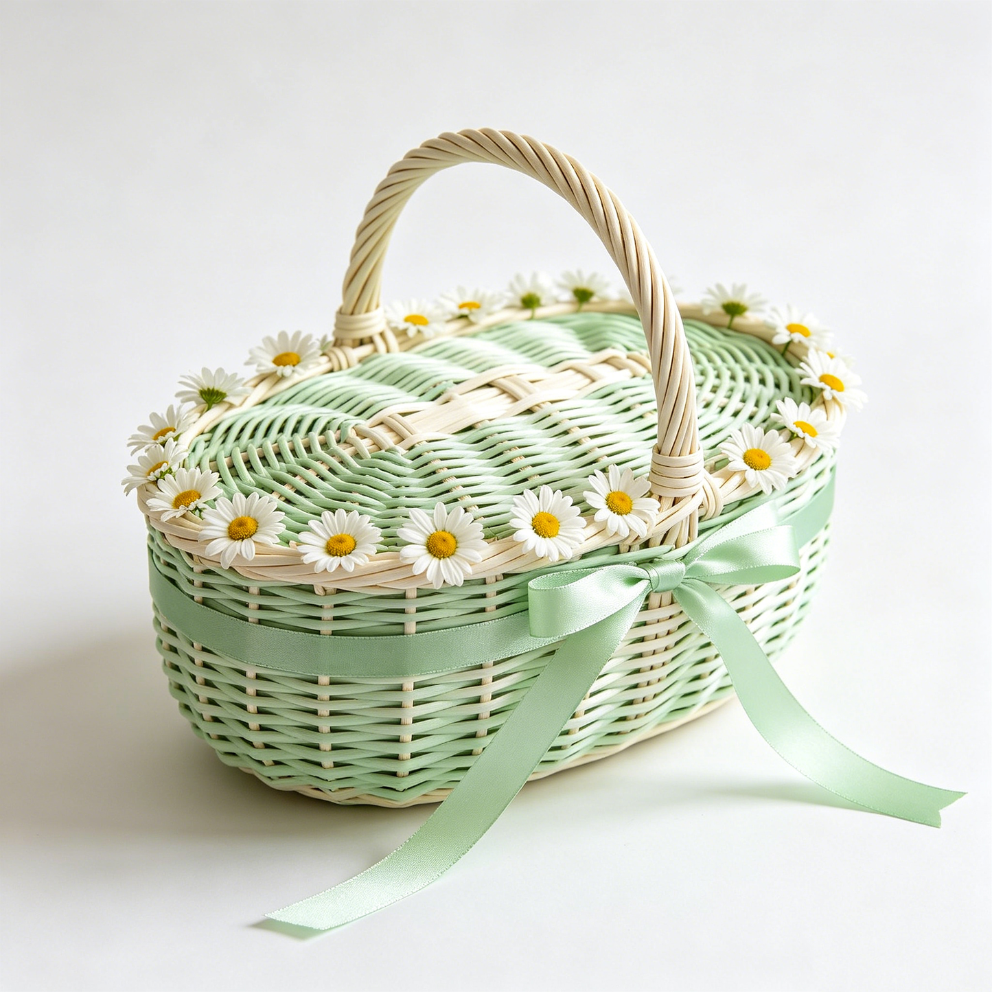 Daisy Border Mint Wicker Picnic Basket
