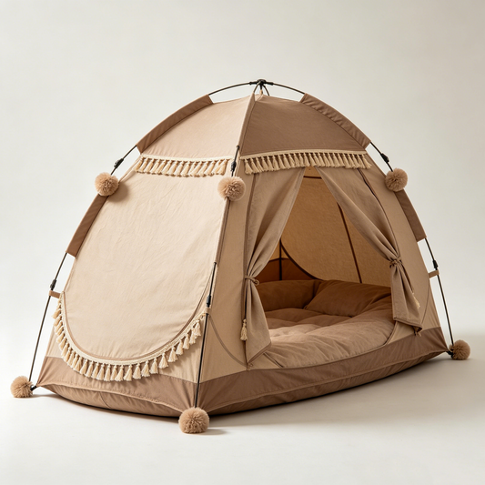 Beige Pom-Pom Play Tent