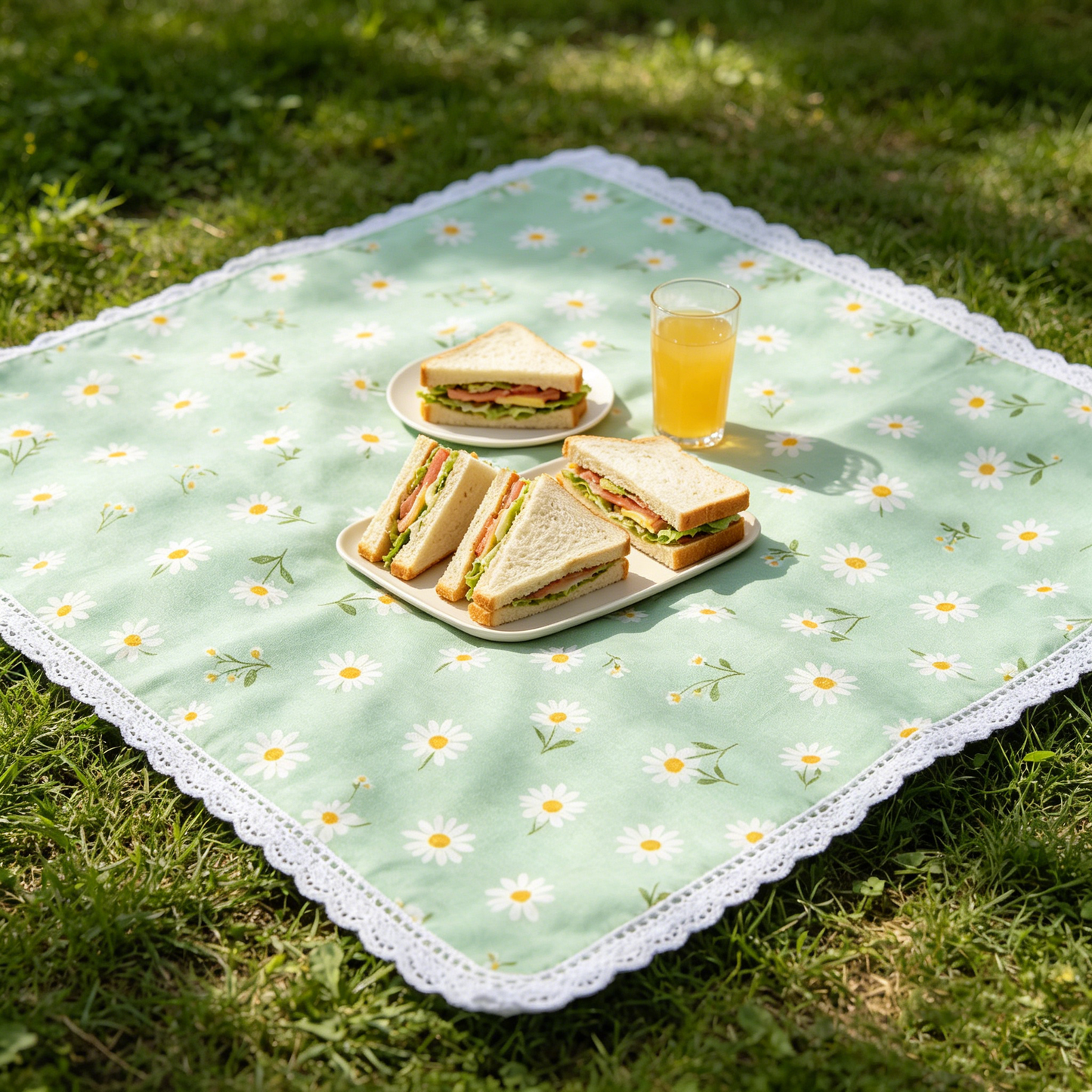 Green Daisy Lace Picnic Blanket