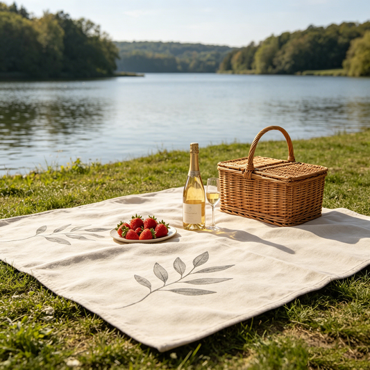 Khaki Leaf Embroidery Picnic Blanket