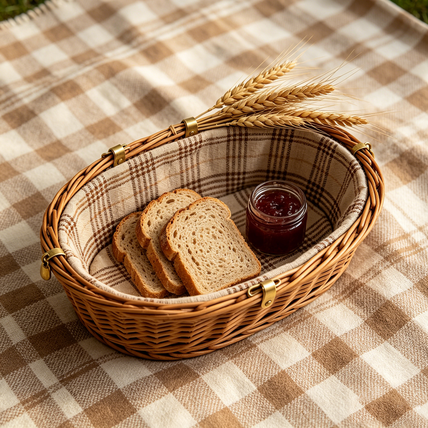 Wheat Decor Wicker Tray Picnic Basket