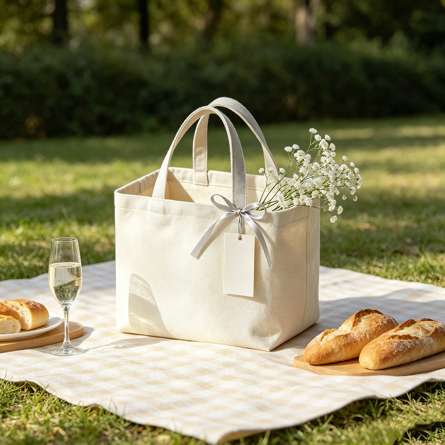 White Minimal Canvas Picnic Tote Bag