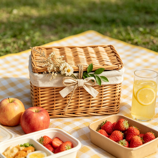 Dried Flower Lidded Wicker Storage Basket