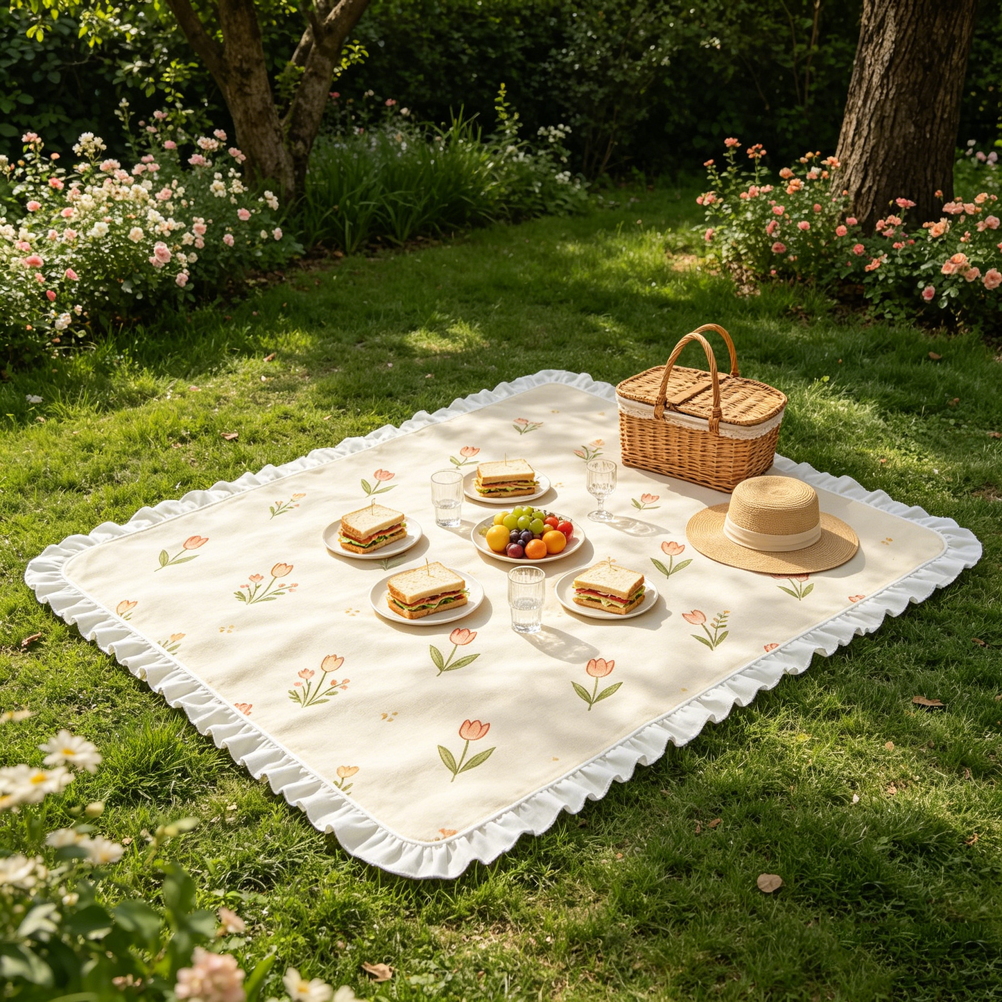 Cream Tulip Ruffle Picnic Blanket