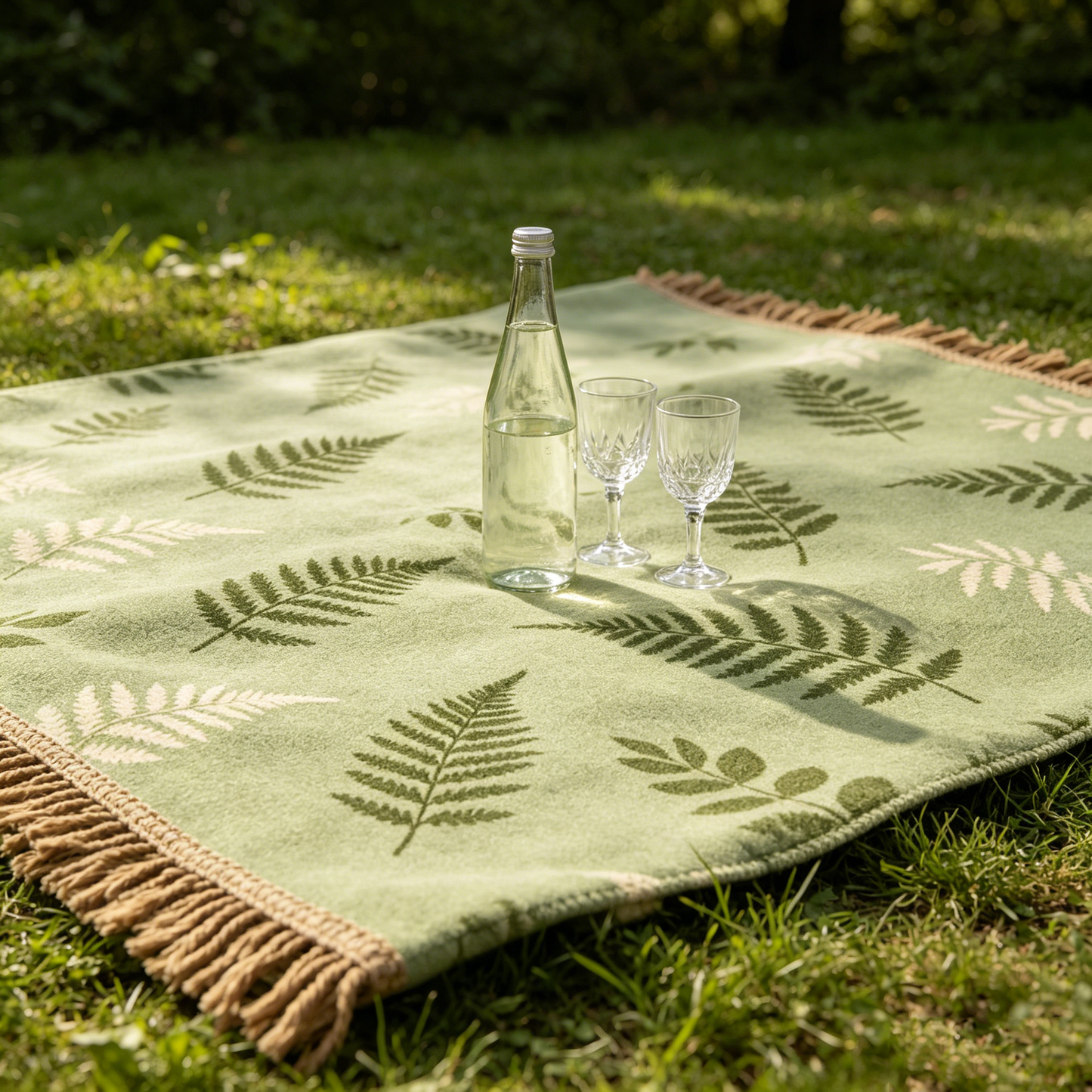 Green Fern Tassel Picnic Blanket