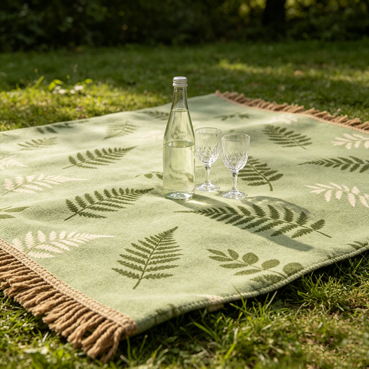 Green Fern Tassel Picnic Blanket