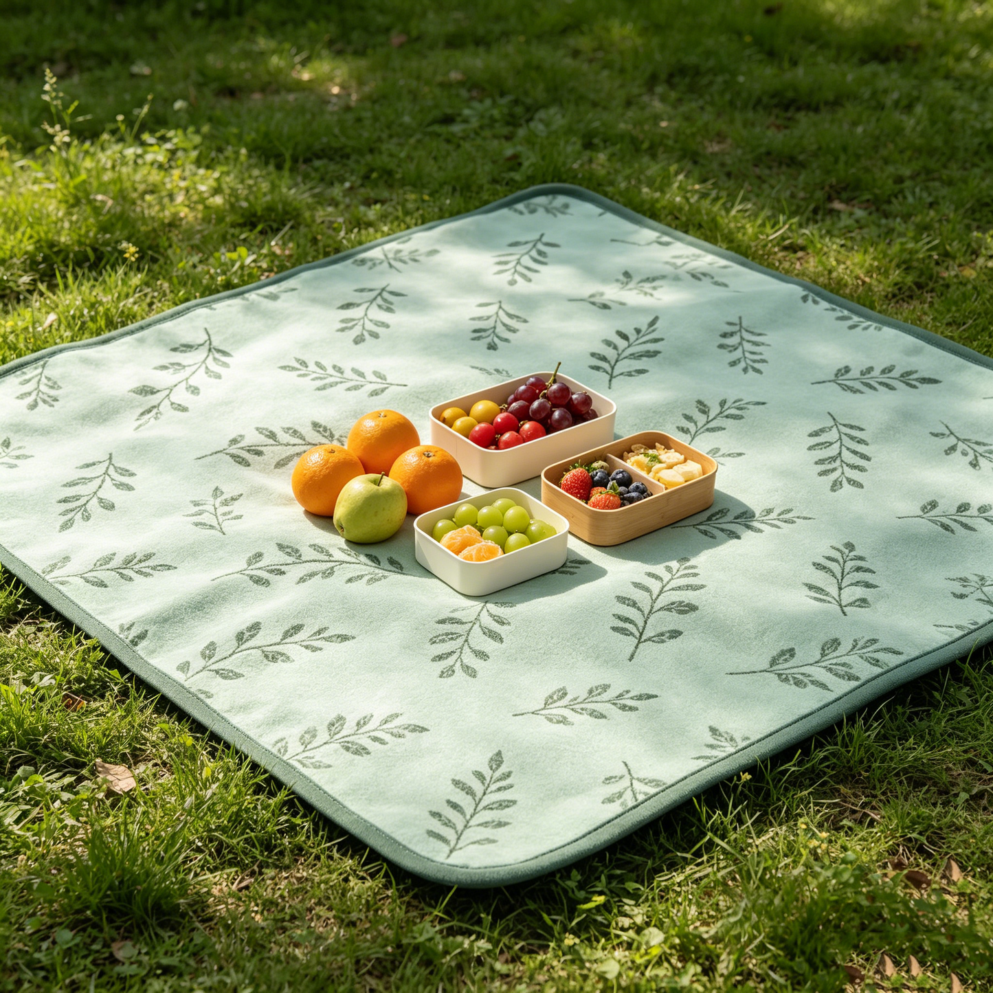 Sage Green Leaf Embossed Picnic Blanket