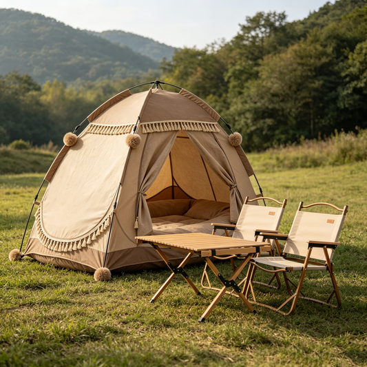 Beige Pom-Pom Play Tent