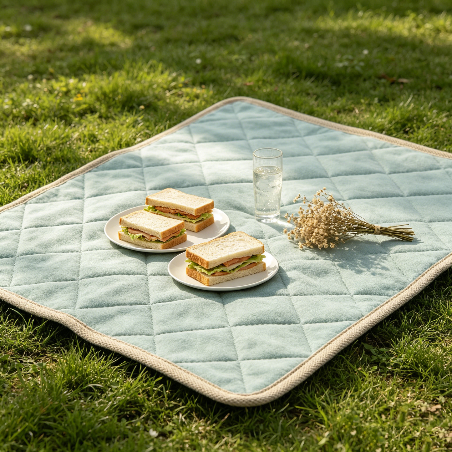 Blue‑Green Quilted Diamond Picnic Blanket