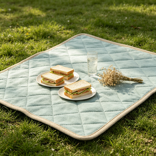 Blue‑Green Quilted Diamond Picnic Blanket