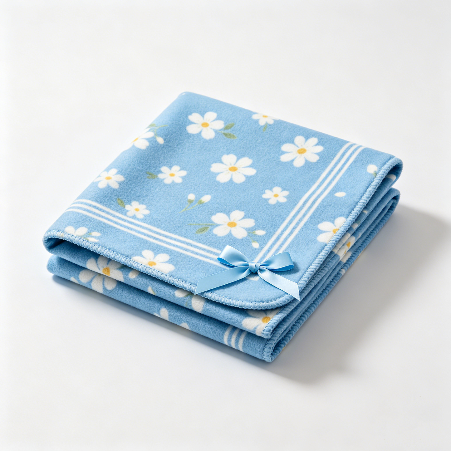 Sky‑Blue Daisy Bow Picnic Blanket