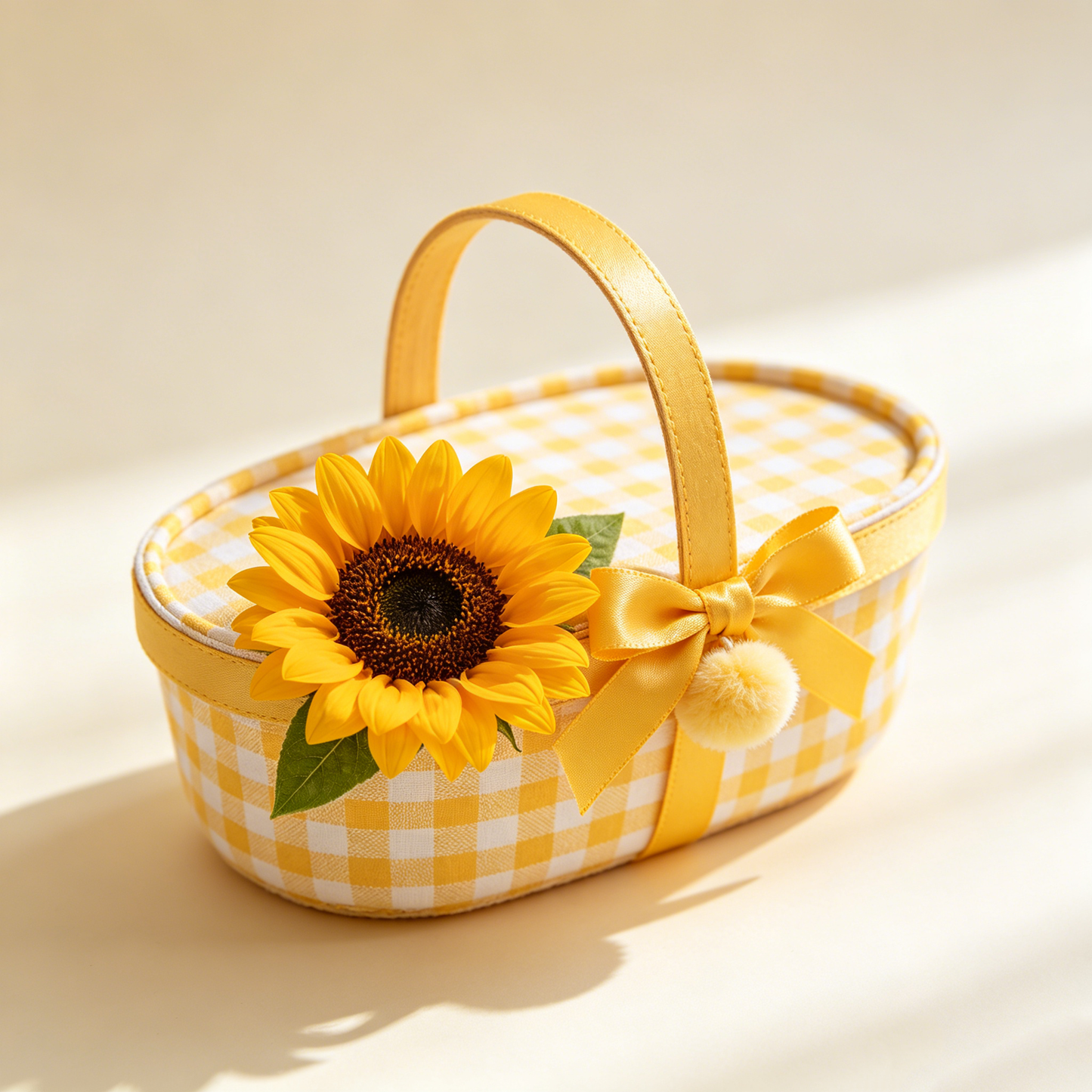 Yellow Sunflower Gingham Picnic Basket