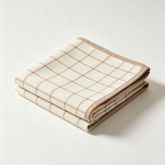 Beige Brown Grid Picnic Blanket