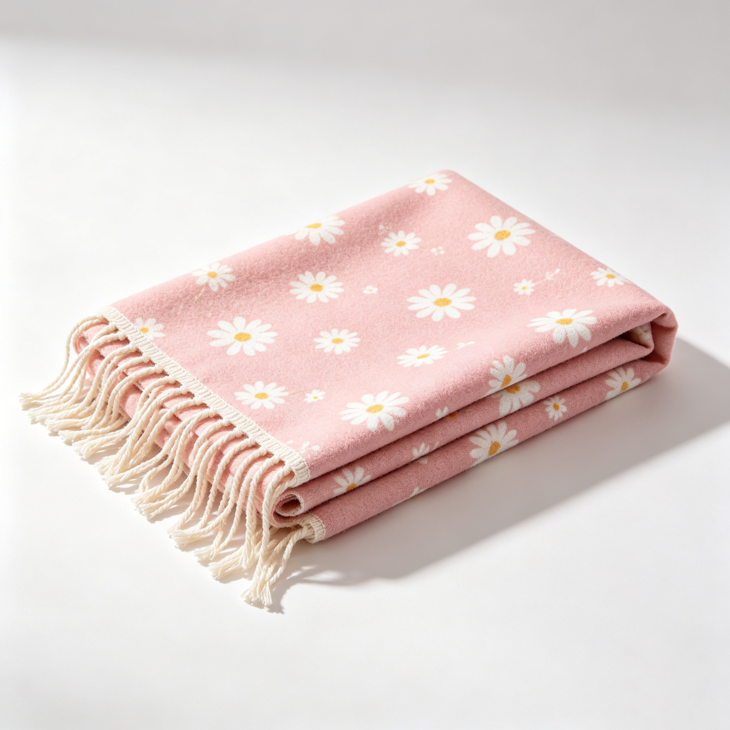 Pink Daisy Fringe Picnic Blanket