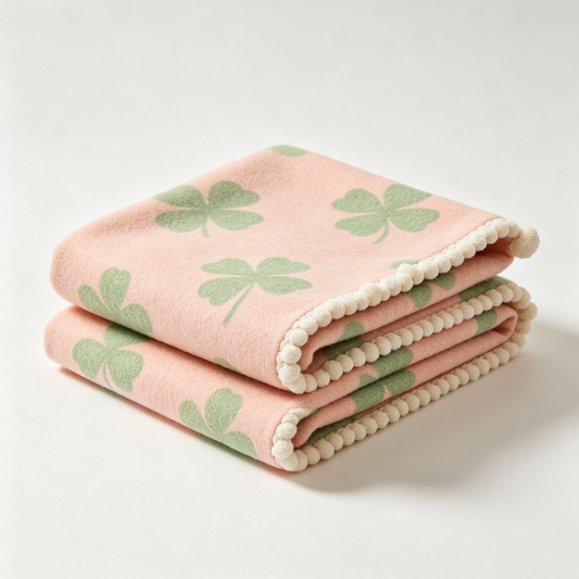 Pink Clover Pom‑pom Picnic Blanket