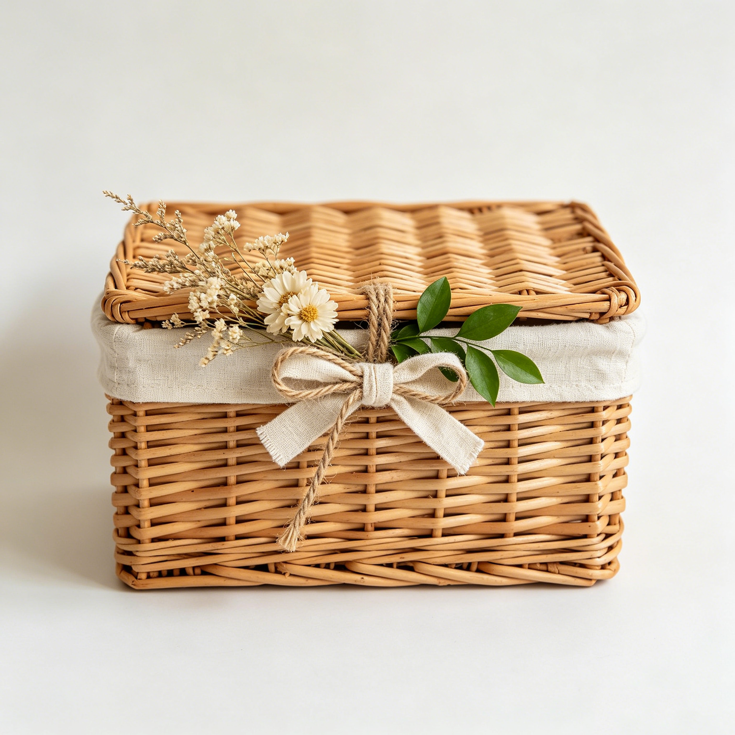 Dried Flower Lidded Wicker Storage Basket