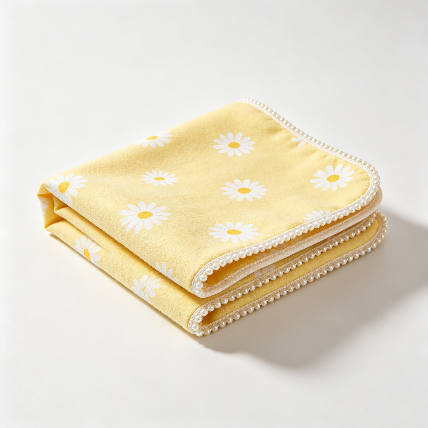 Yellow Daisy Pearl Trim Picnic Blanket