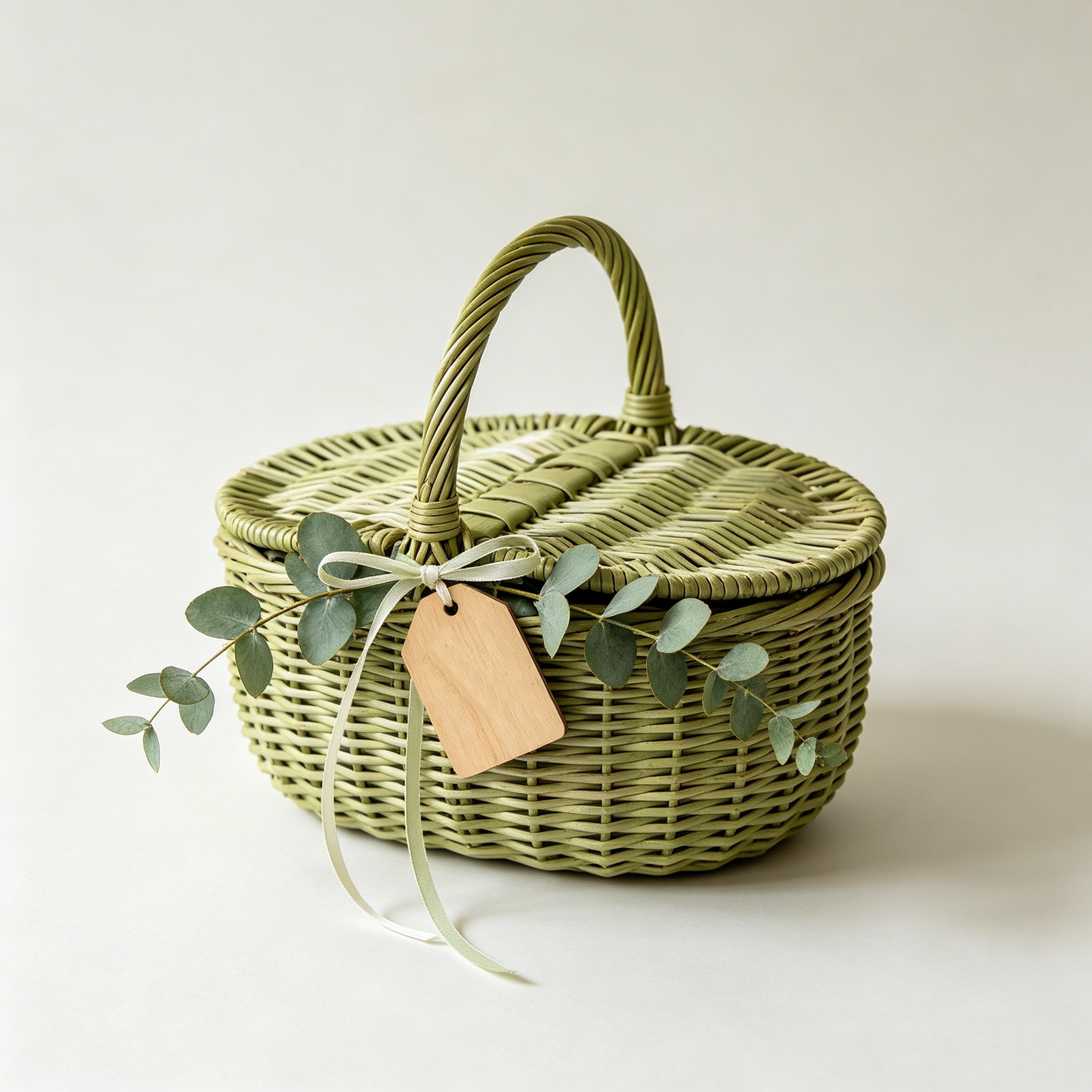 Eucalyptus Green Wicker Picnic Basket