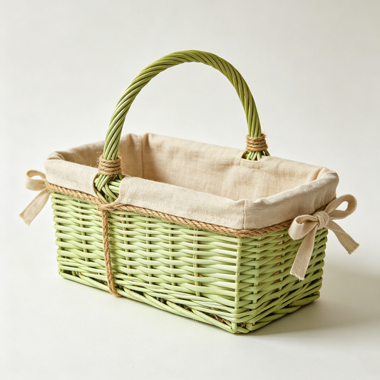 Sage Green Open‑Top Wicker Picnic Basket