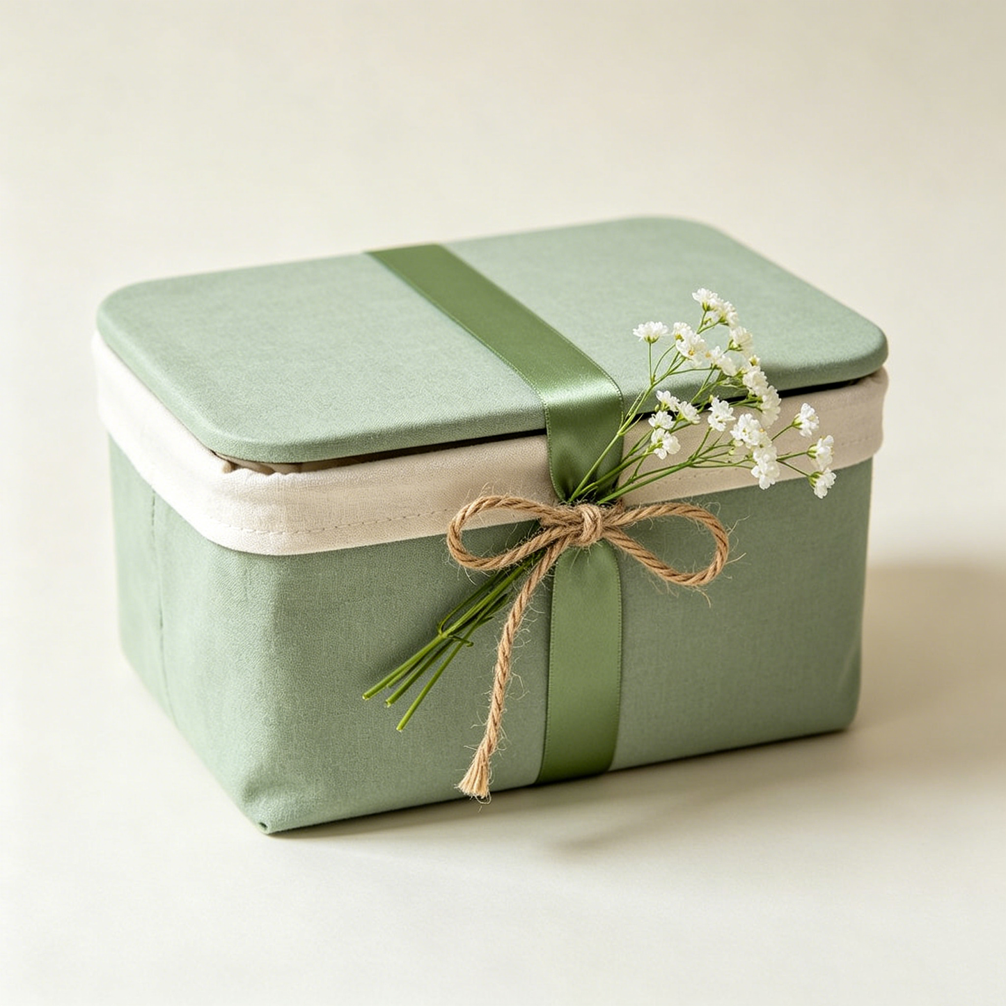Sage Green Fabric Lidded Picnic Basket