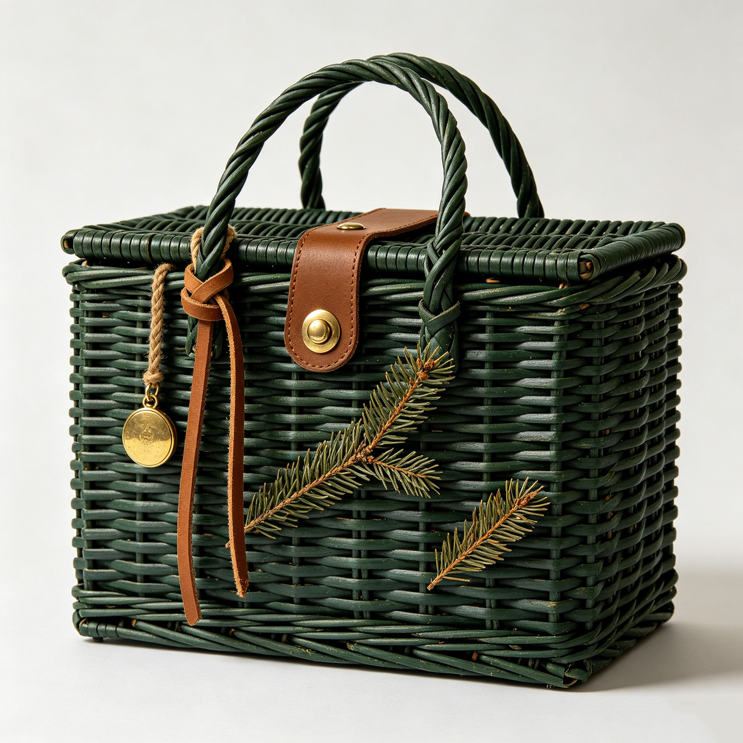 Dark Forest Green Leather Detail Picnic Basket